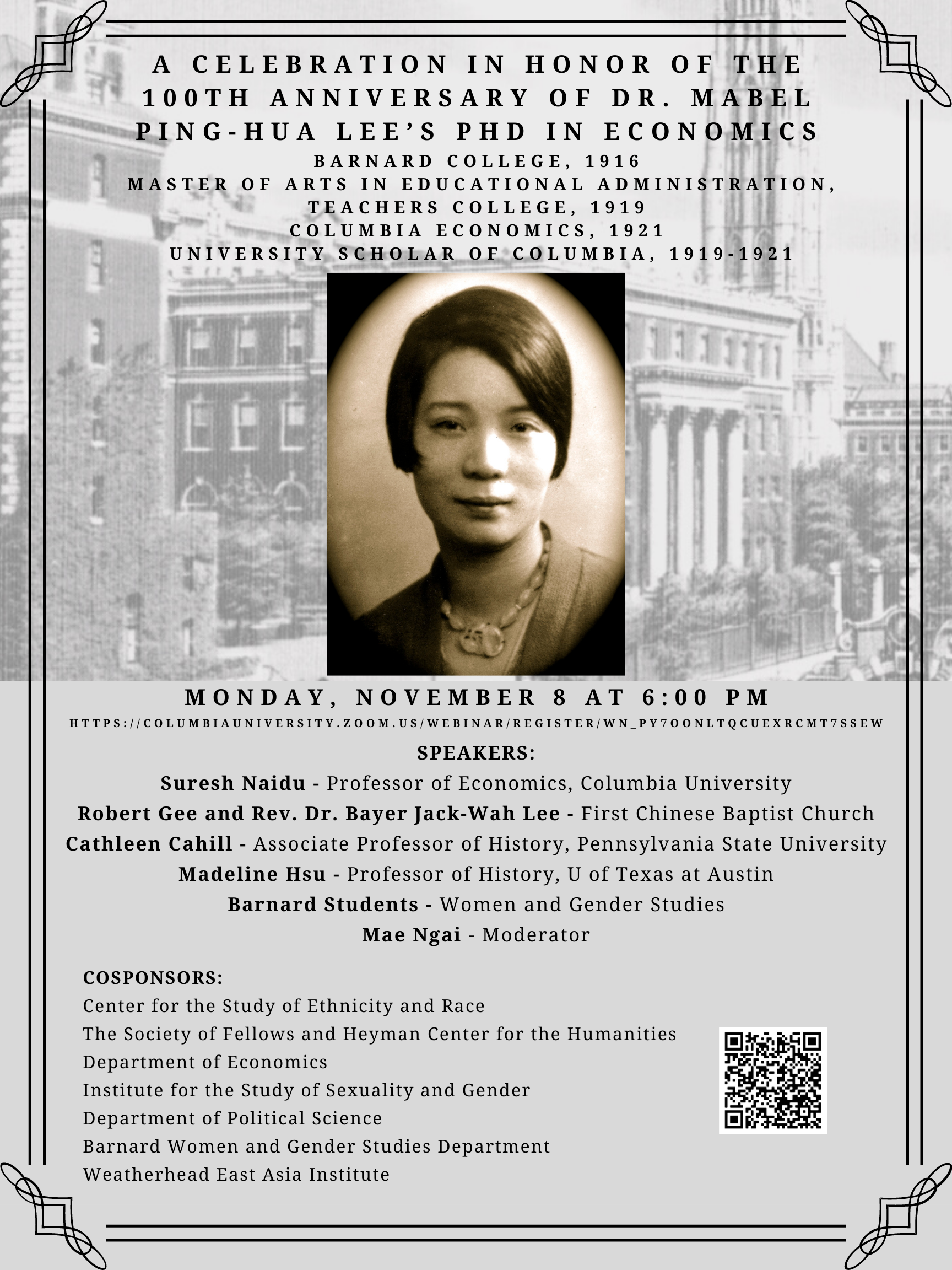 A Celebration in Honor of the 100th Anniversary of Dr. Mabel Ping-Hua Lee's  PhD in Economics | CSER