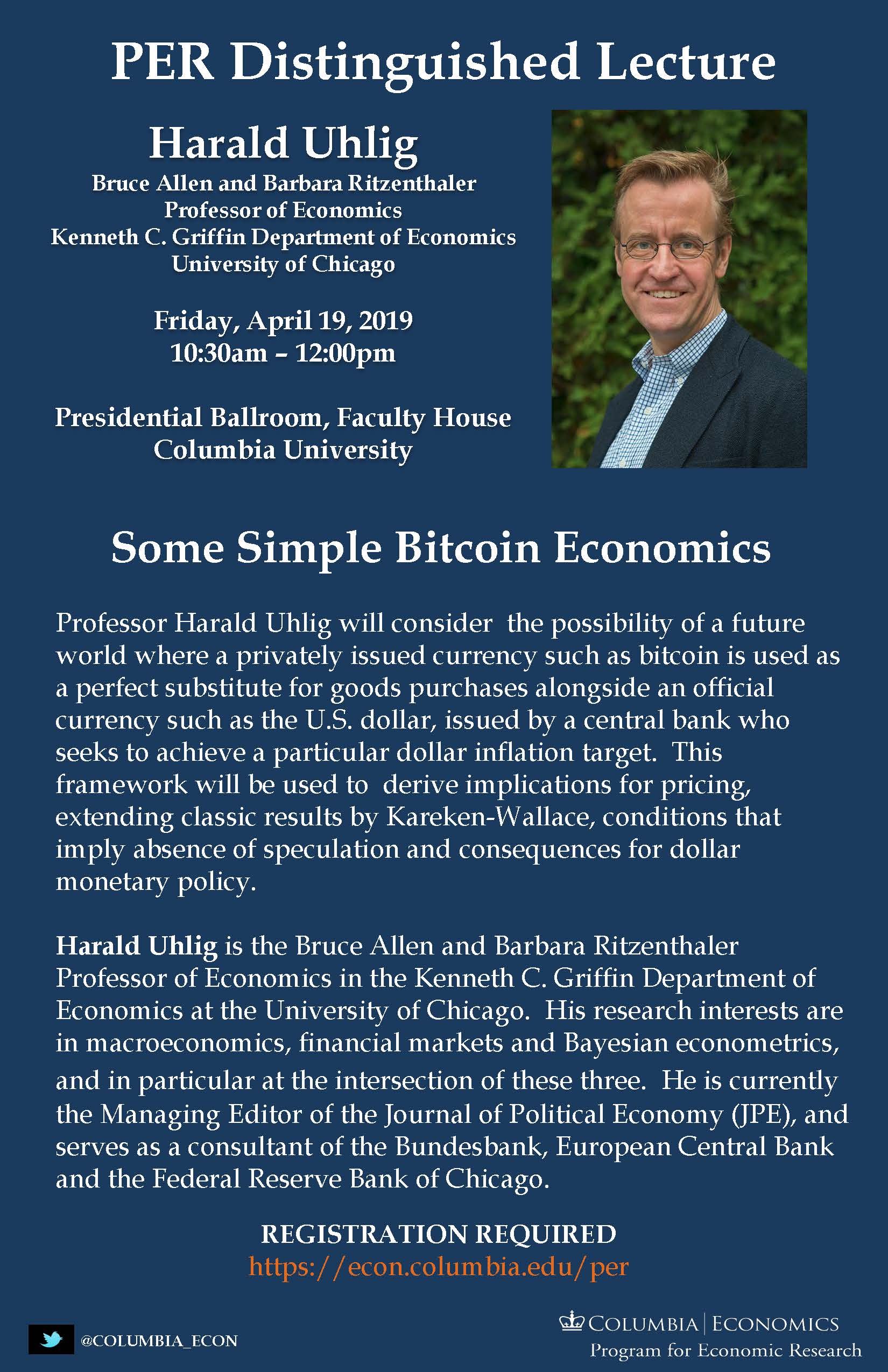 Harald Uhlig. Distinguished Lecture. April 2019 Poster